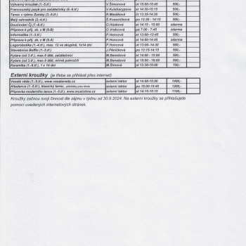 Nabídka kroužků 1. pololetí 2024/2025