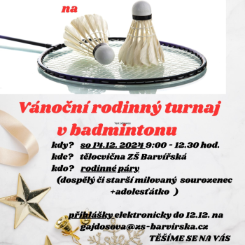 Pozvánka na Vánoční rodinný turnaj v badmintonu